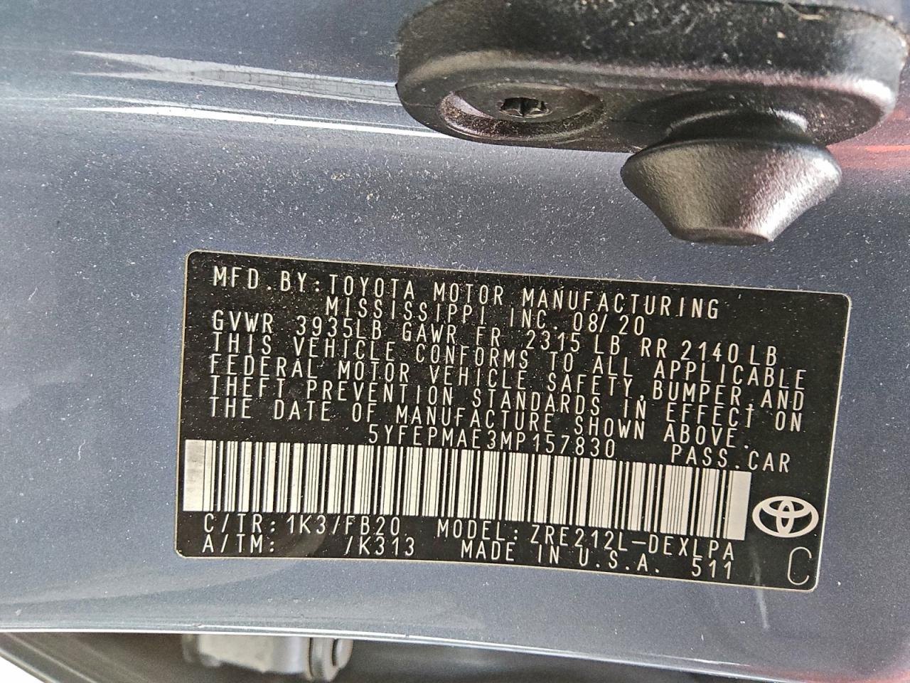 Lot #3312369778 2021 TOYOTA COROLLA LE