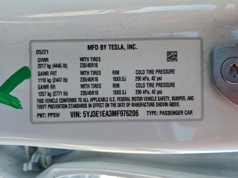 2021 TESLA MODEL 3 #3310440314